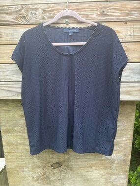 Tommy Hilfiger Navy Eyelet Short Sleeve Top Size Large